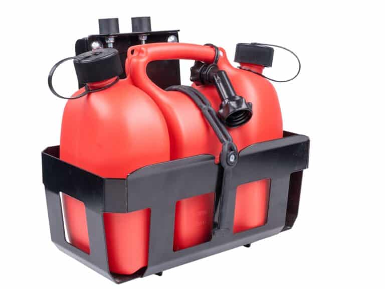 Support de tronçonneuse avec porte-jerrican, double jerrican inclus (6 l + 3 l)